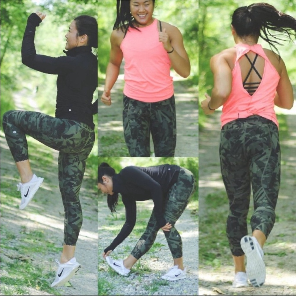 Lululemon Tight Stuff Scalloped Hem Army Fatigue Green Black Camo Leggings sz 6 - Picture 2 of 13